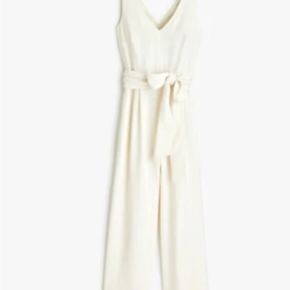 J. Crew Cream V-Neck Sleeveless Jumpsuit with Waist Tie